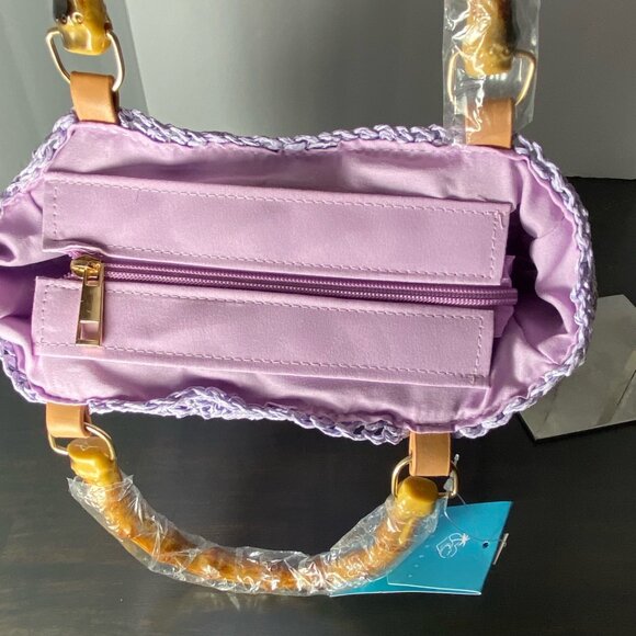 KISS SEA Lavender Woven Crochet Handbag Bamboo Handle NWT - Picture 9 of 9